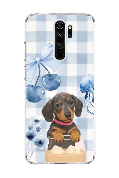 lelia Redmi Note 8 Pro Compatible Sausage Dog Blue Plaid Printed Transparent ...