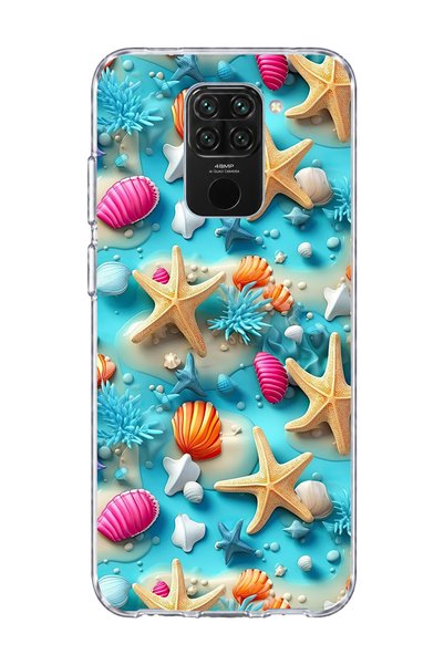 lelia Redmi Note 9 Compatible Starfish Seashell Printed Transparent Phone Case