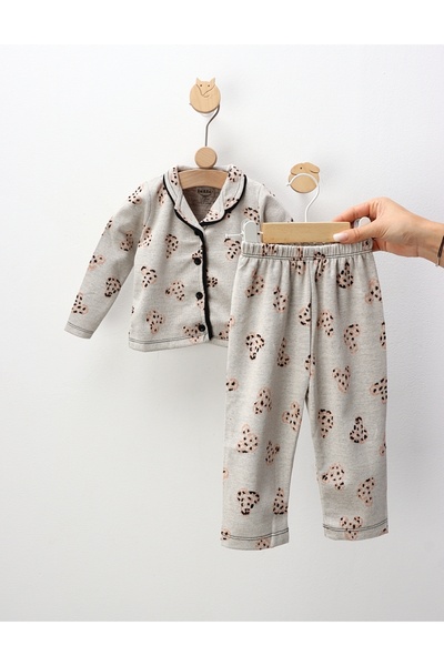 MiniKids Pijama gri cu print Miky bej