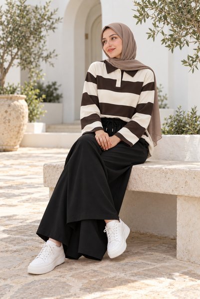 unika boutique بنطلون نسائي واسع الساقين بخصر مطاطي وقصة فضفاضة من موديل بالازو