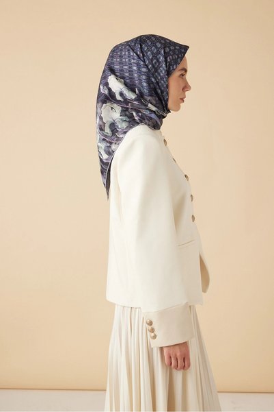 Maisa Susen Ti̇vi̇l Silk Scarf 90*90 cm - Indigo 4587