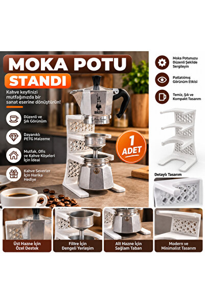 volereye Moka Pot Standı – 2 Fincanlık Moka Pot Uyumlu Kahve Makinesi Sergile...