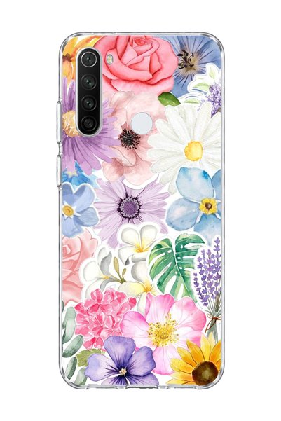 lelia حافظة هاتف شفافة متوافقة مع Redmi Note 8 مطبوعة بزهرة الورد والبابونج و...