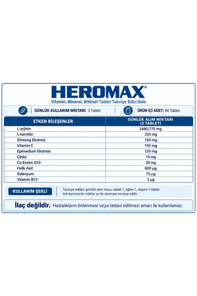L-Arjinin, L-Karnitin, Ginseng ve Epimedium Ekstresi İçeren Takviye Edici Gıda