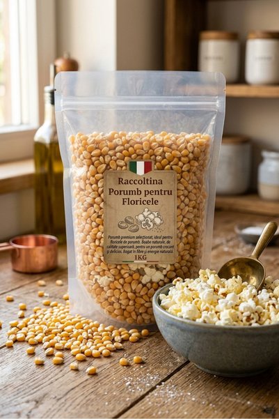 RACCOLTINA Porumb pentru Floricele Premium 1KG – Boabe de Popcorn Naturale, Mari si Crocante