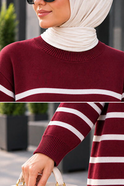 ÇILDIR ÖRME Bicycle collar striped knit tunic