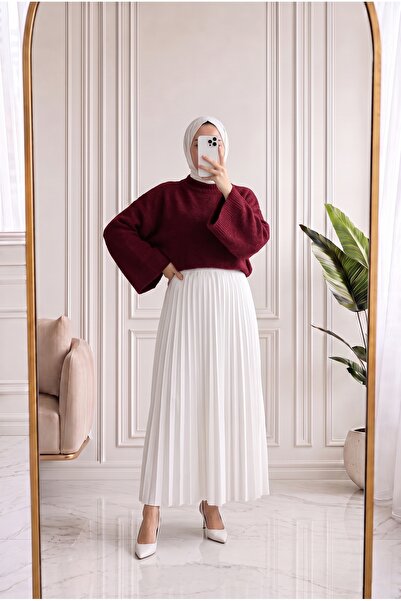 Holehola İsmet Wide Sleeve Soft Short Sweater-Kr6057 Claret Red