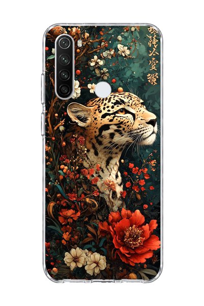 lelia حافظة هاتف شفافة متوافقة مع Redmi Note 8 مطبوعة بزهرة حمراء على شكل نمر