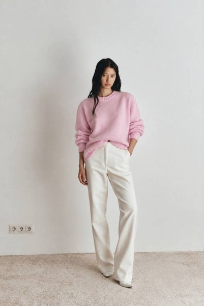 Cymora Pulover Noelle Basic Knitwear – Pulover pentru femei, cu gât rotund, mânecă lungă, cu nervuri și textură moale