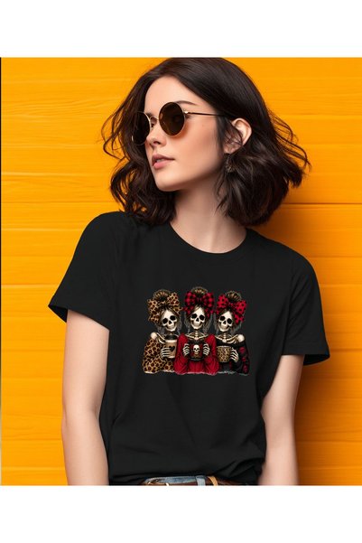 ASELİNDA Μπλουζάκι Halloween Skeleton Girls με σχέδιο και λαιμόκοψη ποδηλάτου