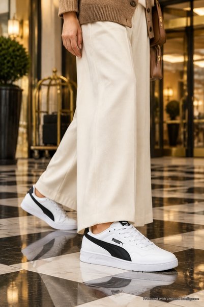 Puma CR-5116 Adidași sneakers de zi cu zi pentru femei, albi și negri, cu tal...