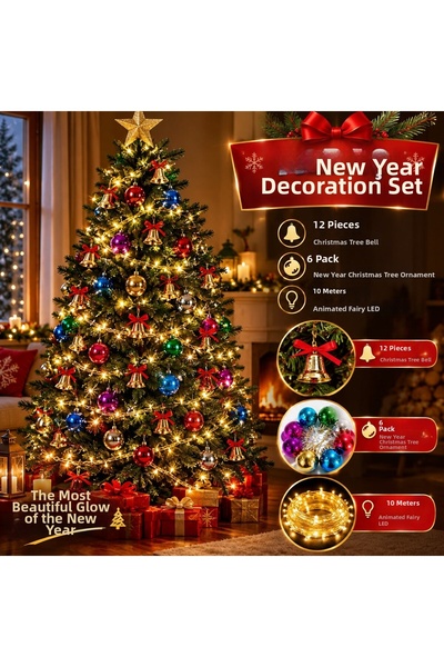 Lexi Bella 3-Piece Christmas Tree Decoration Set 12-Piece Pine Tree Bell 6-Piece Christmas Ball 10-Meter Animated Fairy Led