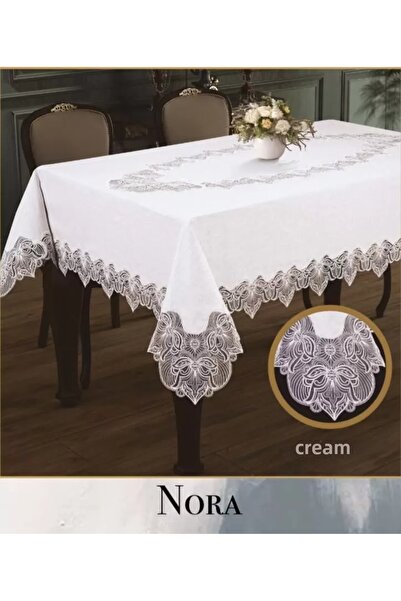 Nora Cream-Cream 155X220 cm Linen Tablecloth Modern Dining Tablecloth Design