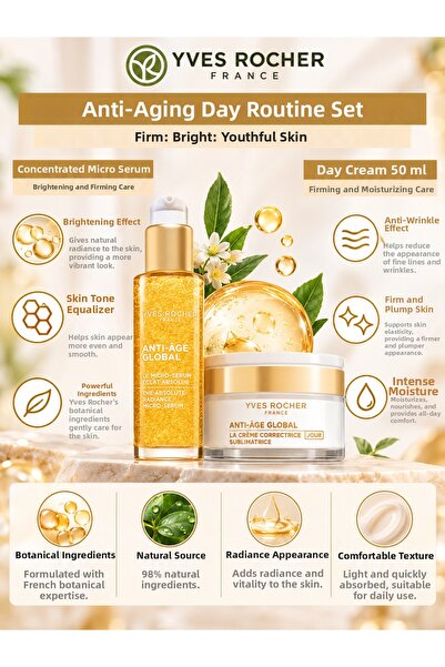 Yves Rocher Anti-Âge Global Daytime Routine Set – Brightening Serum and Firmi...