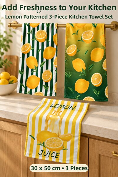 Dotamess Fruit Patterned 3-Piece Kitchen Towel Set 30X50 cm Lemon Patterned Y...