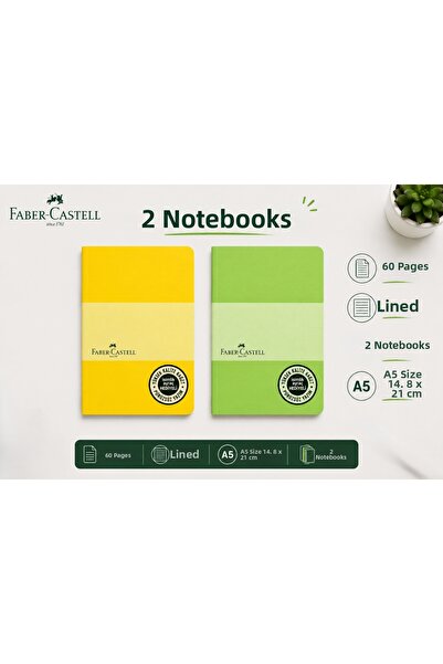 Faber Castell 2 caiete Faber format mic A5, 60 de coli, liniate, copertă din PP