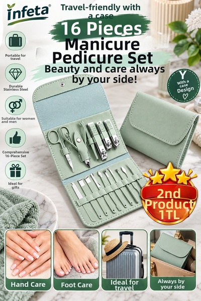 İnfeta Travel Type 16 Piece Manicure Pedicure Set with Bag