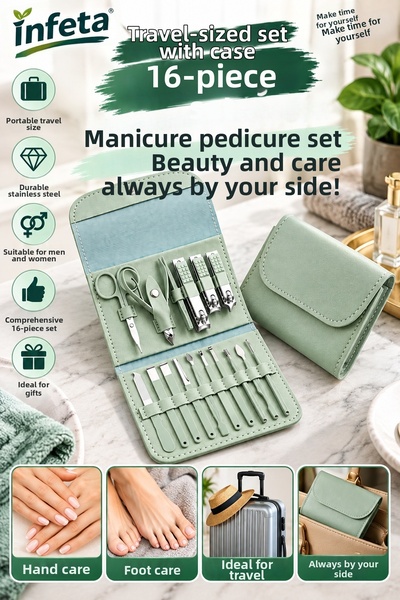 İnfeta Travel Type 16 Piece Manicure Pedicure Set with Bag