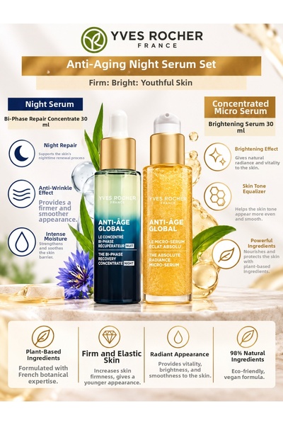 Yves Rocher Anti-Âge Global 30 ml + 30 ml – Firming Appearance and Brightenin...