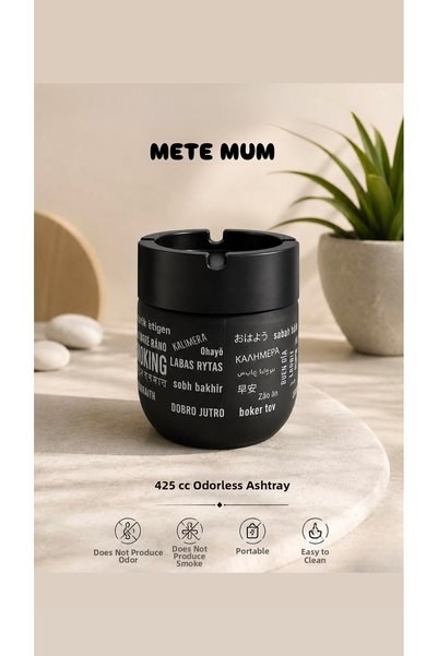 METE MUM Glass Smell-Proof Ashtray Smoke-Proof Wind-Proof for Car and Home Use Glass Ashtray Black ⁠