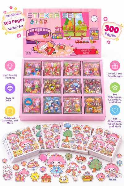 Daks 1500 Pieces of Stickers 300 Sheets Boxed Sticker Set – Cute Kawaii Sticker Set