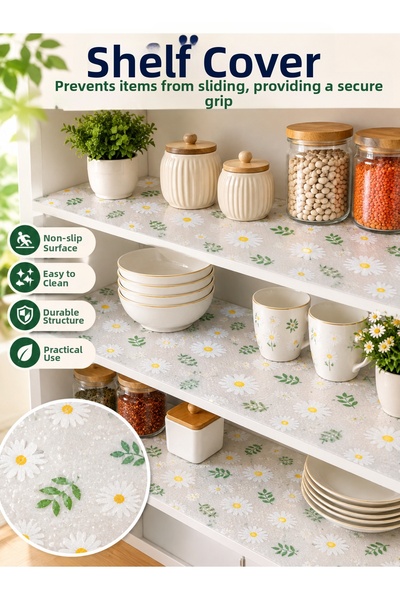 Blue Home Yellow Daisy Design Non-Slip Shelf Liner Roll - Drawer Mat for Kitchen, Refrigerator & Cabinets.