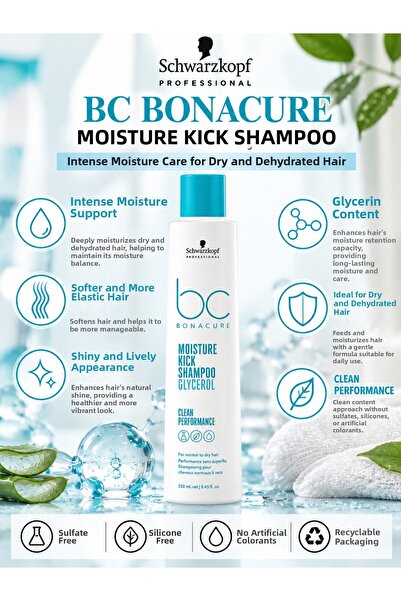 Bonacure Bc Moisture Kick Shampoo 250 ml – Moisturizing Care for Dry Hair wit...