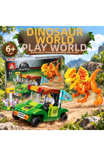 e-life shop Dinosaur Building Block Set 175 Pieces 6+ Years Old All-Terrain Vehicle and Dinosaur Figure Play Set