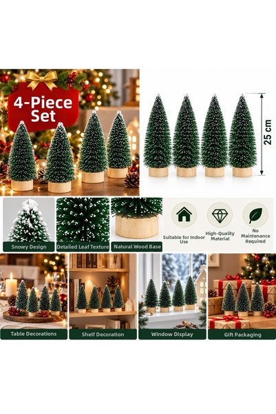 Altınkayaticaret Set of 4 25 cm Snowy Decorative Pine Trees – Mini Christmas Tree, Table and Fireplace Ornament