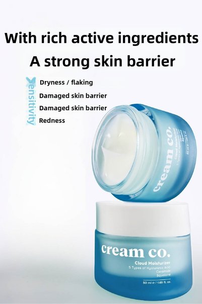 Cream Co. كريم مرطب ومهدئ للوجه بتركيبة حاجز مائي لإصلاح البشرة، 50 مل، لجميع أنواع البشرة