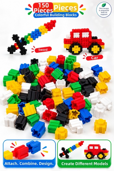 YILDIRIM OYUNCAK 150 Pieces of Colorful Building Blocks – Assemble and Design...