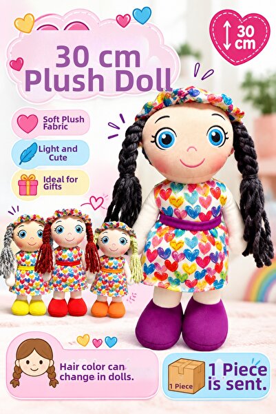 hak-iş oyuncak 30 cm Cloth Doll – Soft Fabric Toy Doll with Knitted Hair – 1 ...