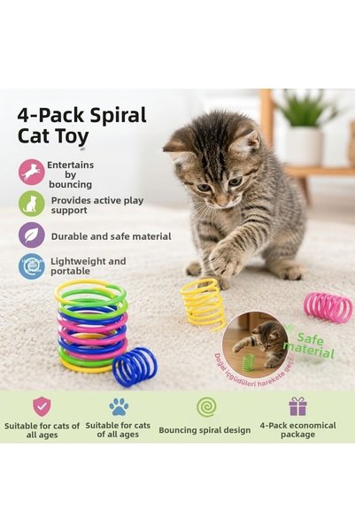 HerEveOyuncak 4-Piece Colorful Spiral Spring Cat Toy, Flexible and Moving Fun...