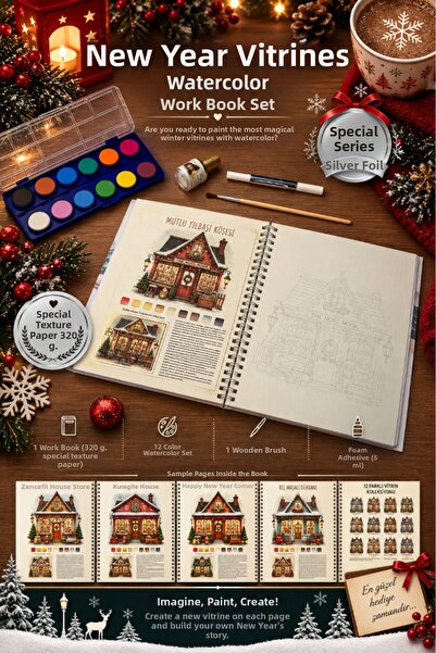 TUĞSET Premium Guided Watercolor Hobby Set Watercolor Workbook Notebook a Paris Cage Imaginary (with Glue, Gilding, Paint Gift)-T1585