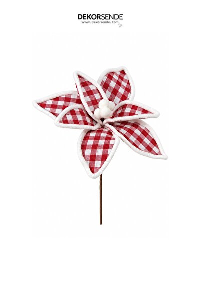 Dekorsende Christmas Ponsetya Pique Gingham Thick Striped Red and White 35 cm