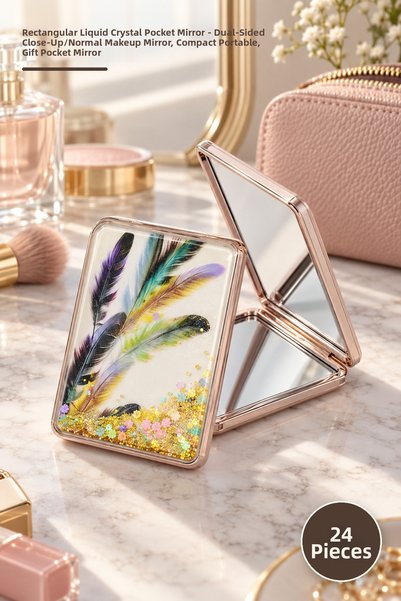 Yenilig 24 Pieces Rectangular Water-Color Glitter Pocket Mirror – Double-Side...