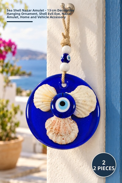 Yenilig 2 Pieces of Sea Shell Evil Eye Beads – 13 cm Decorative Hanging Ornam...