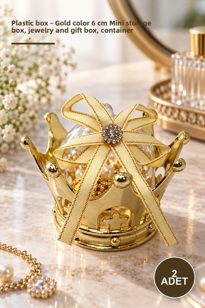 Yenilig 2 Pieces Plastic Boxes – Gold Color 6 cm Mini Storage Box, Jewelry an...