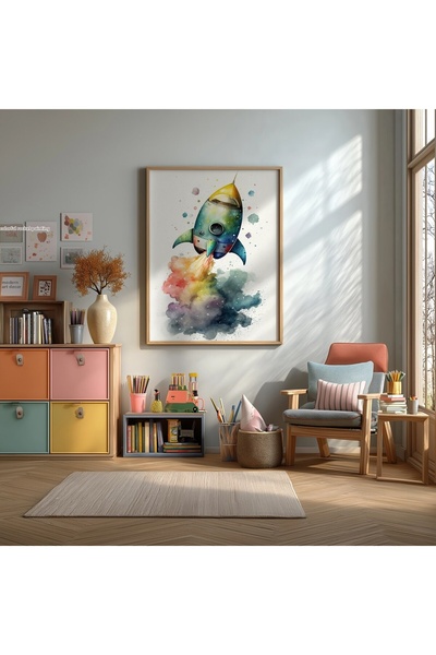 KEYFHOME Rachetă acuarelă înrămată MDF Tablou Poster Cadou pentru decorarea p...