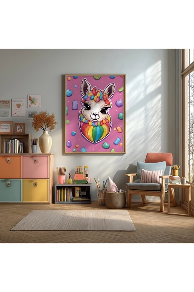 KEYFHOME Poster cu tablou MDF cu rama Pink Lama, decor de perete pentru camer...