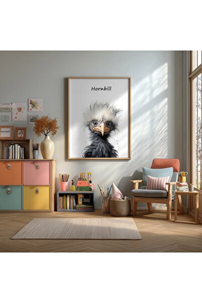 KEYFHOME Safari Hornbill Bird înrămat MDF Tablou Poster pentru camera copiilo...