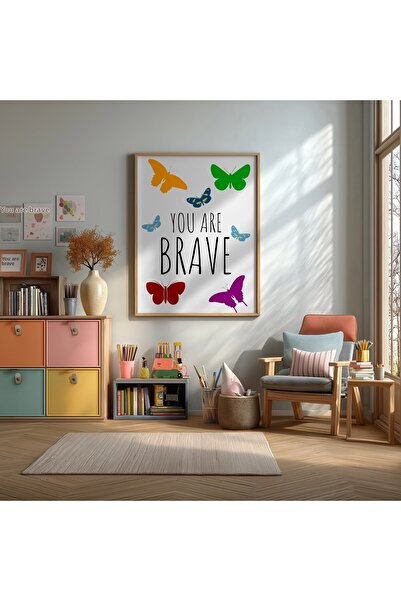 KEYFHOME Poster cu tablou MDF cu rama cu text Brave Brave Butterfly, decor de...