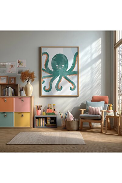 KEYFHOME Poster drăguț cu tematică de mare cu caracatiță, înrămat, din MDF, c...