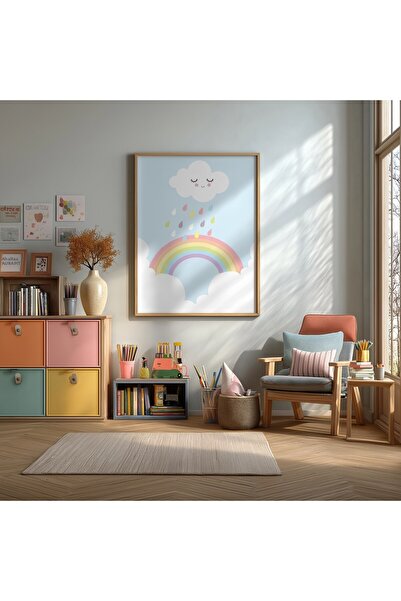 KEYFHOME Poster de pictură MDF înrămat curcubeu și nor adormit decor de peret...