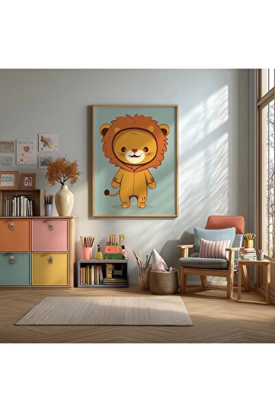 KEYFHOME Poster de pictură pe tablă MDF cu leu în pijamale, cadou decorativ p...