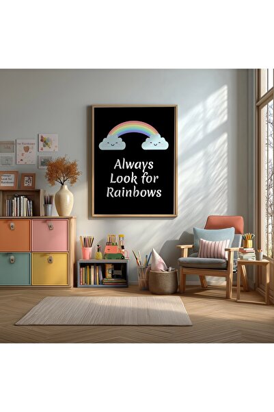 KEYFHOME Poster de pictură MDF înrămat cu curcubeu vesel, cadou pentru decora...
