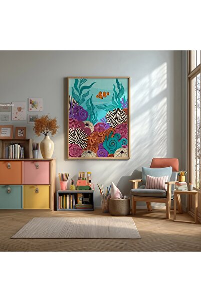 KEYFHOME Poster de pictură pe tabla din MDF cu pește clovn, recif de corali, ...