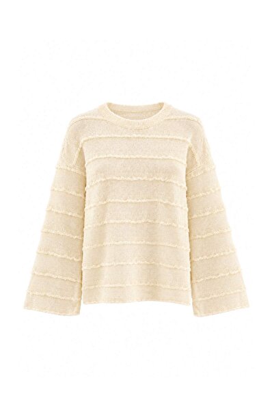 Trendyol Collection Ecru Mohair Blended Textured Crew Neck Slim Knitwear Swea...