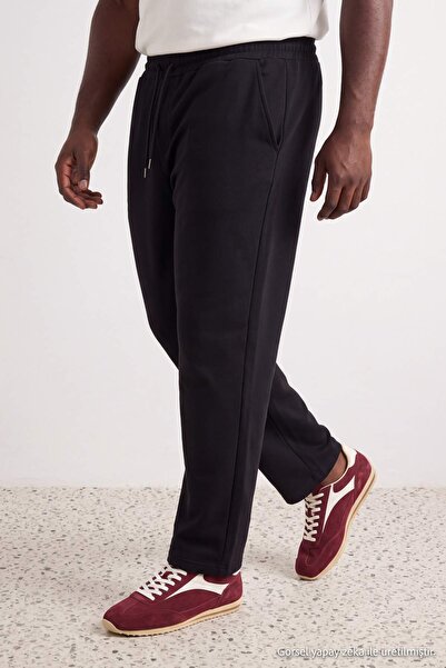 Trendyol Collection Plus Size Black Straight Cut Basic Open Leg Sweatpants Tm...