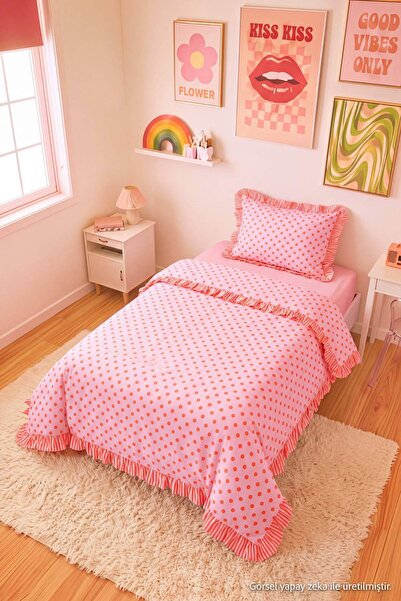 TRENDYOLMİLLA HOME Single Polka Dot and Striped Double-Sided Duvet Cover Set ...
